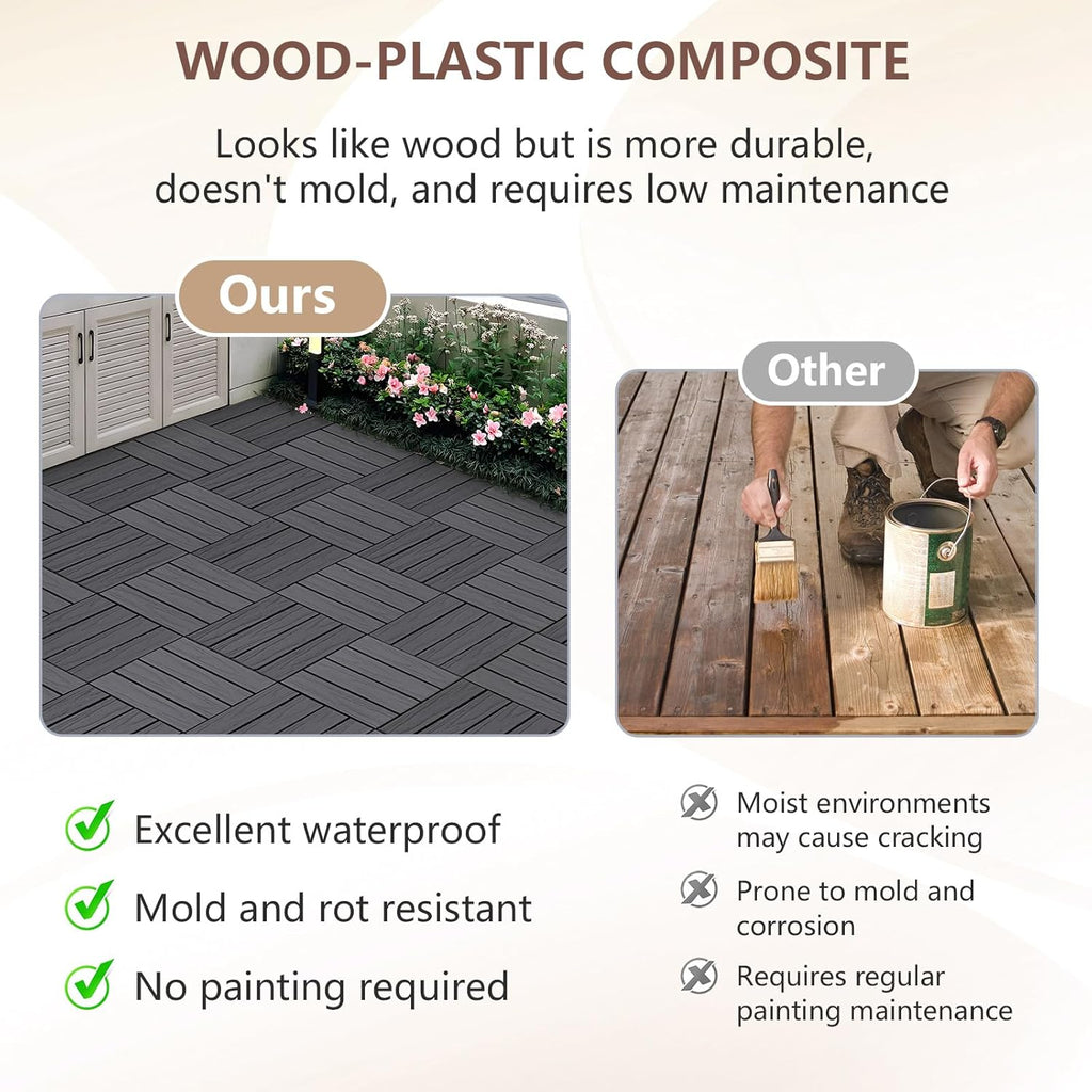 9 Pack Deck Tiles, 12''X 12'' Interlocking Deck Tiles All Weather Patio Flooring Outdoor Waterproof for Balcony Porch