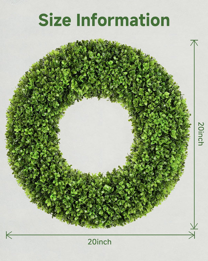 19''Boxwood Wreaths for Front Door,Artificial Spring Wreaths for Farmhouse Wedding Green Year Round Indoor Outdoor