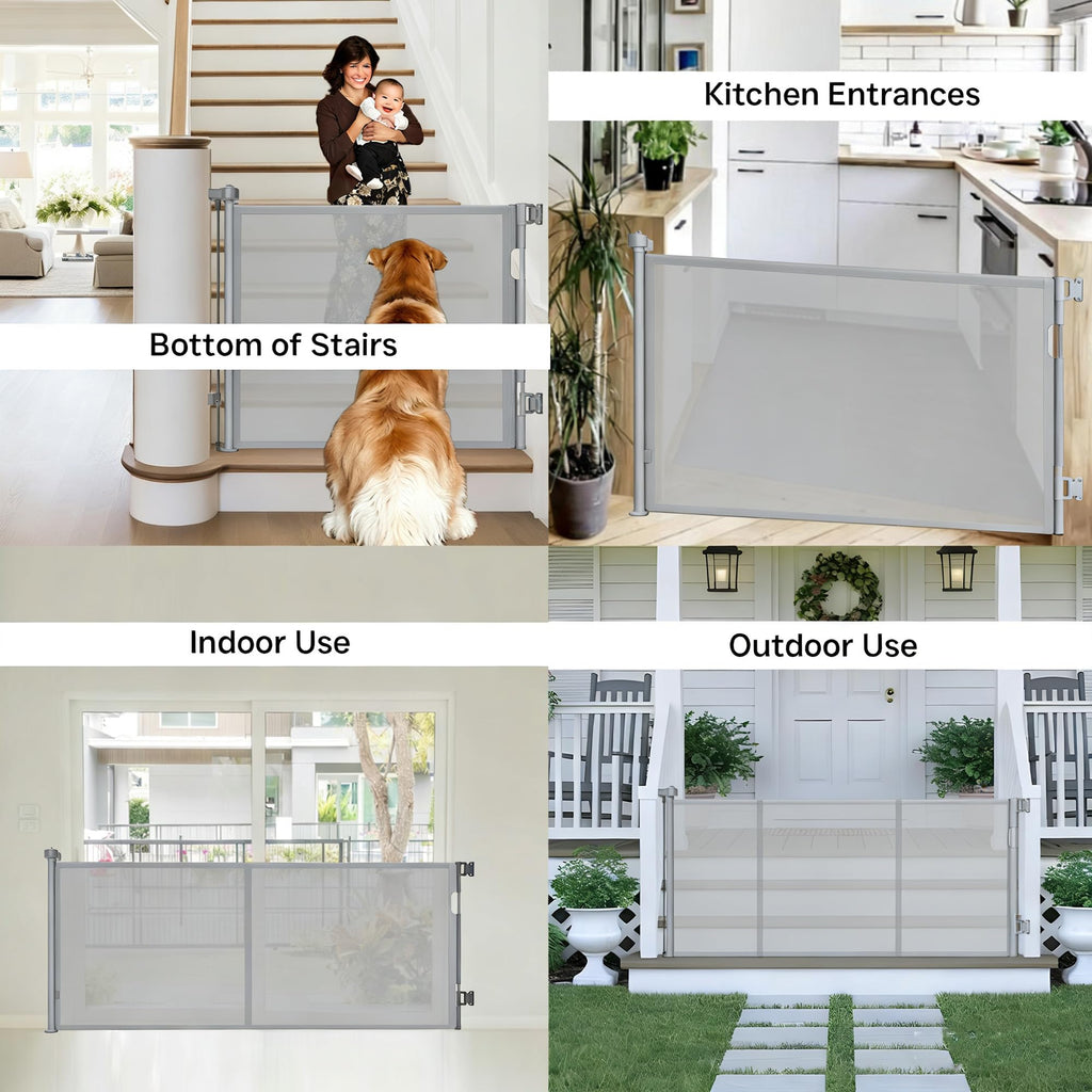 200 Inch Extra Wide Retractable Baby Gate,Mesh Baby Gate or Mesh Dog Gate,34" Tall,Child Safety Gate for Doorways