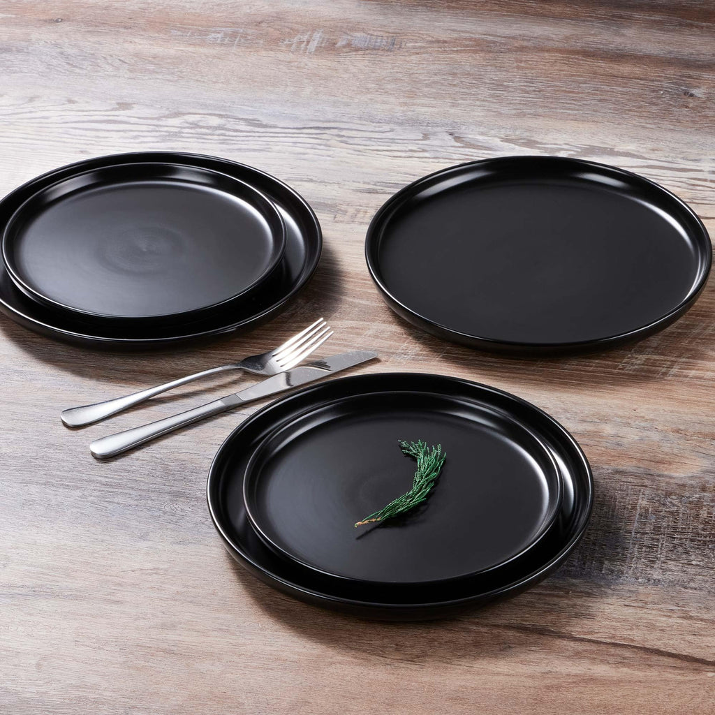 16 Piece Dinnerware Sets with Double Bowls for 4, Black Onyx