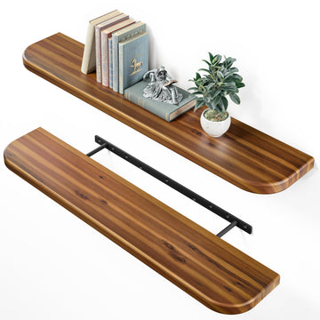 Floating Shelves for Wall, 36" Set of 2, Round Edge, Walnut Color