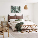 Harlow Modern Wall Mount Hanging Headboard, King, Brown Faux Leather