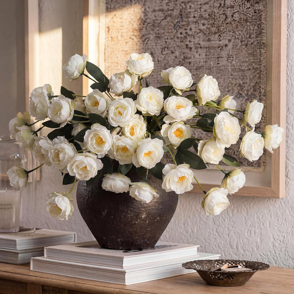 32" Large White Artificial Peonies Stems Flowers, Real Look Faux Silk Peony Bouquet 42 Heads Total for Vase - Set of 6