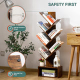 Tree Bookshelf - 6 Shelf Retro Floor Standing Bookcase, Tall Wood Book Storage Rack for CDs/Movies/Books