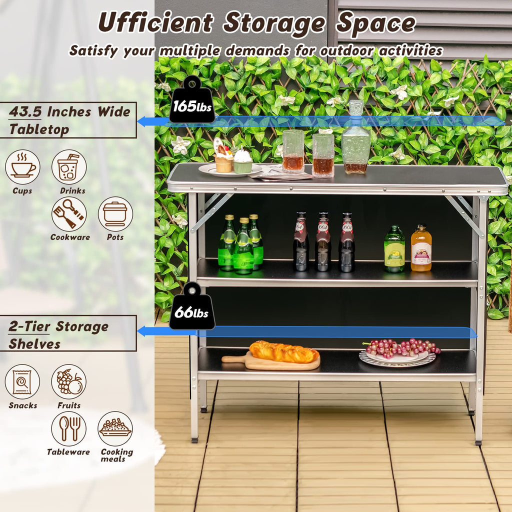 Portable Bar Table for Events, Folding Mobile Bartending Station with Storage Shelves, Removable Privacy Skirt