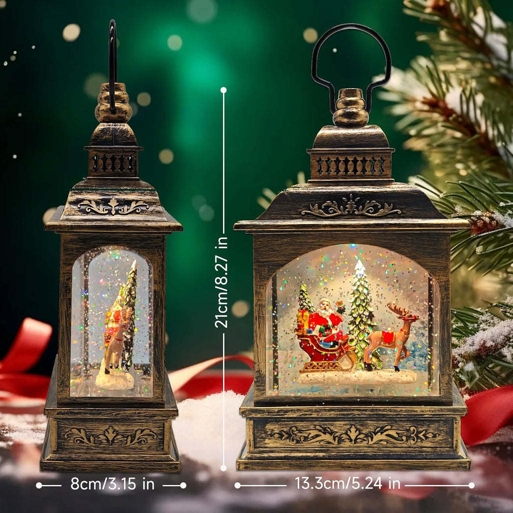 Christmas Snow Globes Lantern Lighted Water Glittering,with Santa Claus Projection/6H Timer/Music,Christmas