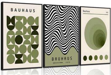 Green Bauhaus Wall Art, Mid Century Geometric Wall Decor, Set of 3 16x24in