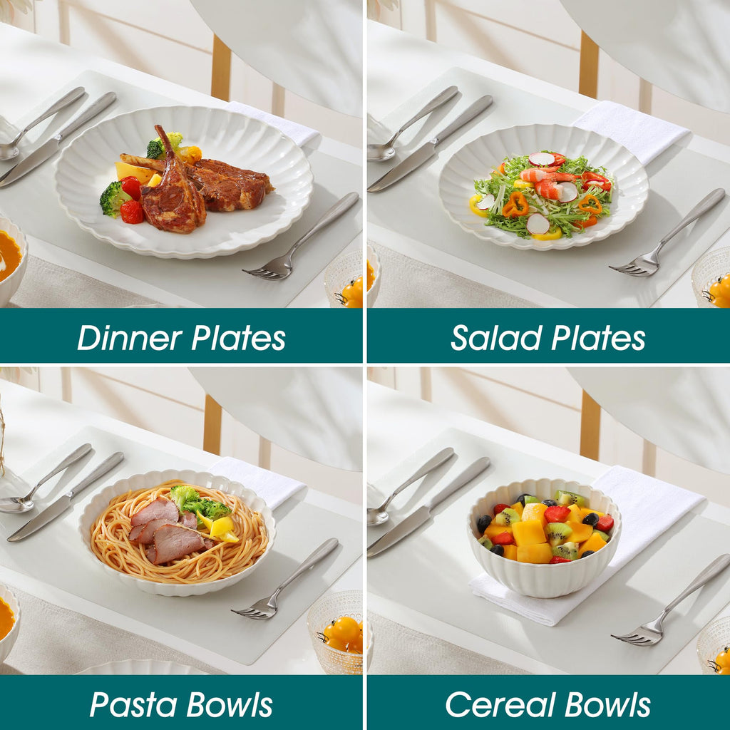 24 Pieces Dinnerware Sets, Ceramic Plates and Bowls Sets for 6