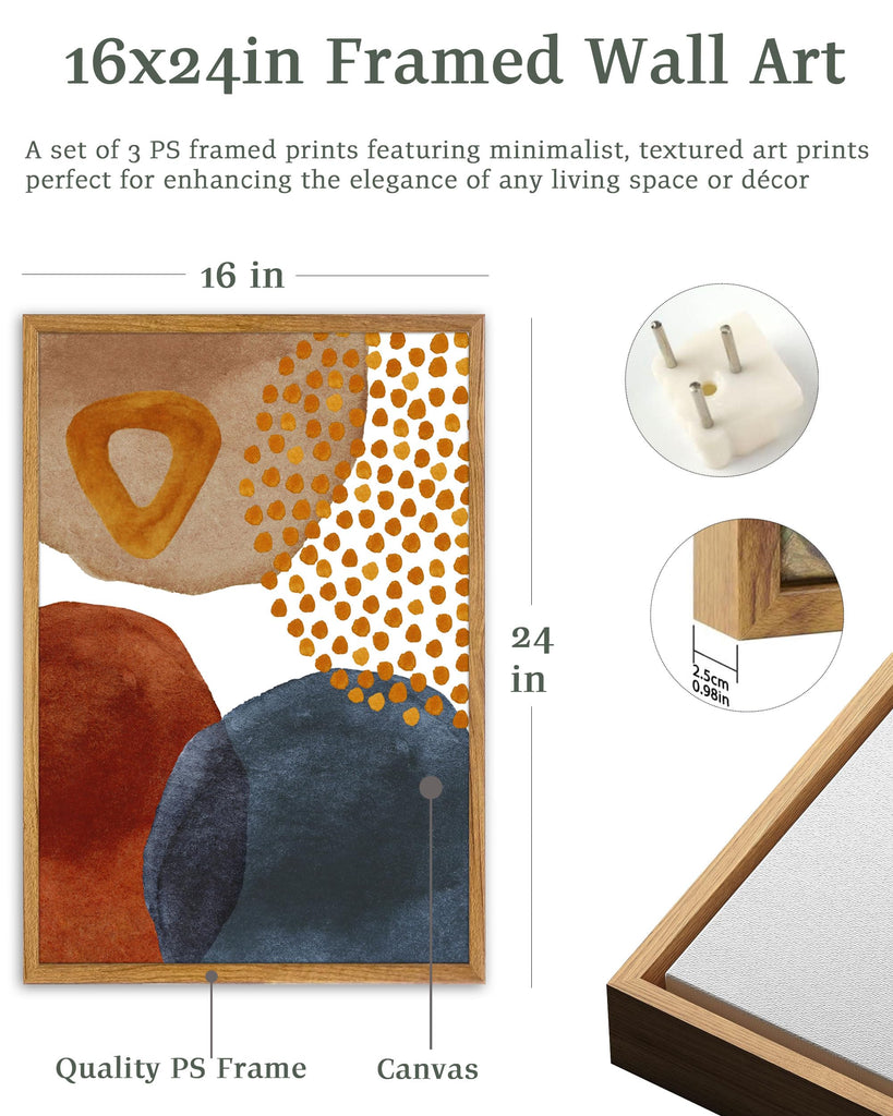 Mid Century Abstract Wall Art, Set of 3, 16 x 24 Inch