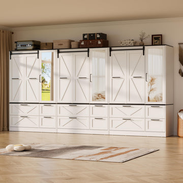 Armoire Wardrobe Closet with w/Folding Sliding Barn Door (9 Doors)