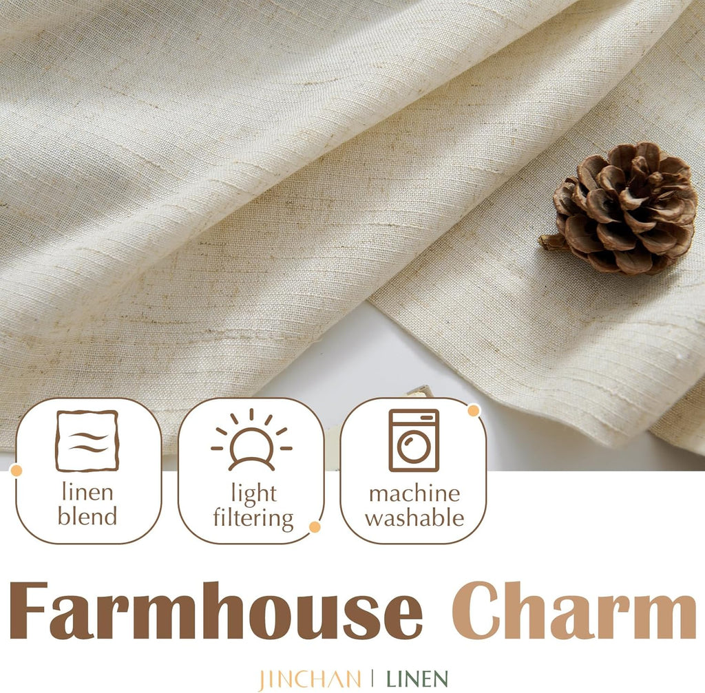 Linen Pinch Pleated Kitchen Curtains 24 Inch 2 Panels Natural Linen Tier Curtains Back Tab Beige Farmhouse Cafe Light