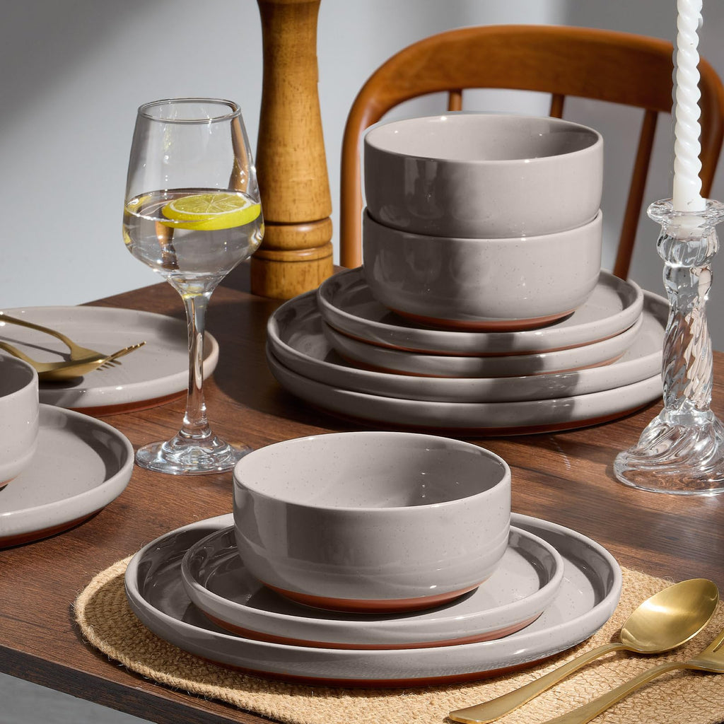 Plates and Bowls Sets, 24Pcs Stoneware Ceramic Dinnerware Dishes Sets