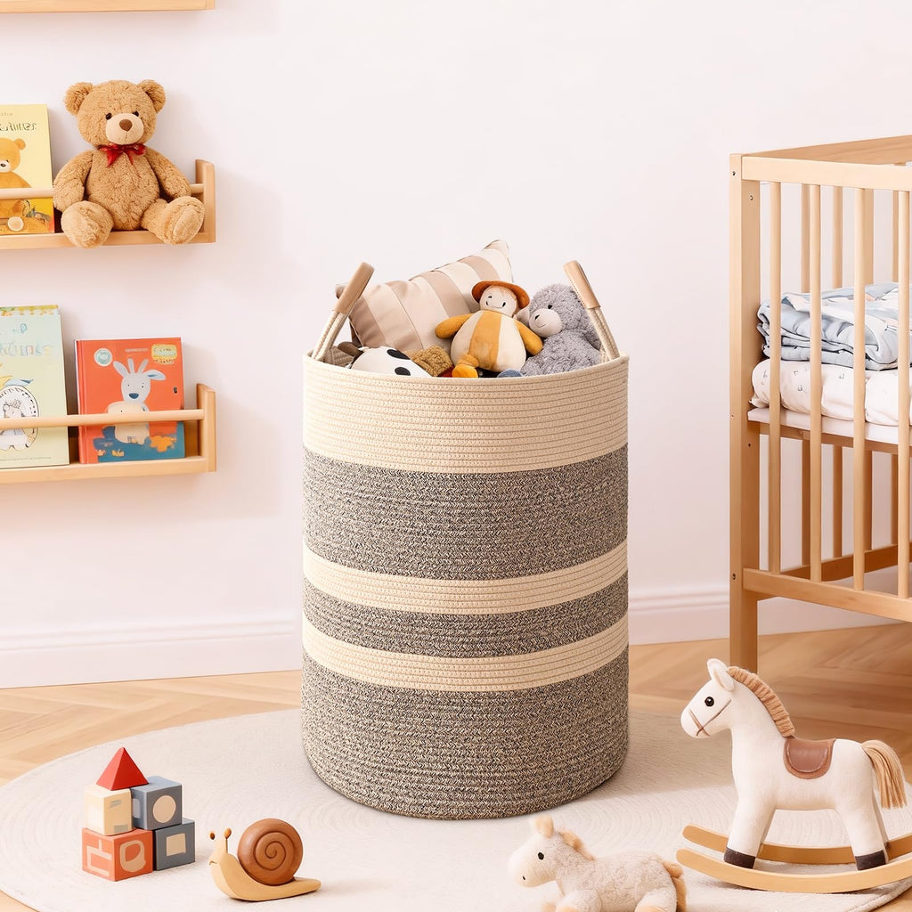 Large Laundry Basket, Laundry Hamper with Leather Handles, 75L Woven Dirty Clothes Hamper, Rope Hampers , Barthroom