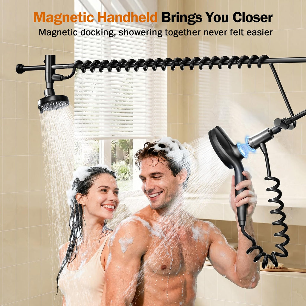 Dual Shower Head with Magnetic Handheld, Double Showerhead Gifts, Black