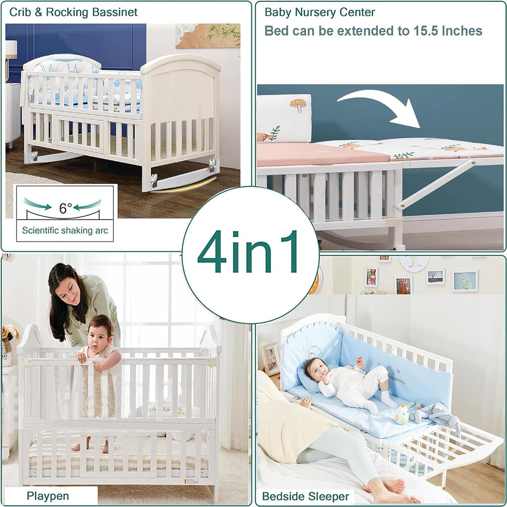 Portable Mini Baby Crib 4 in 1 with Memory Foam Mattress(38"by24") Included, Cunas para Bebes 2026 Convertible Crib 6