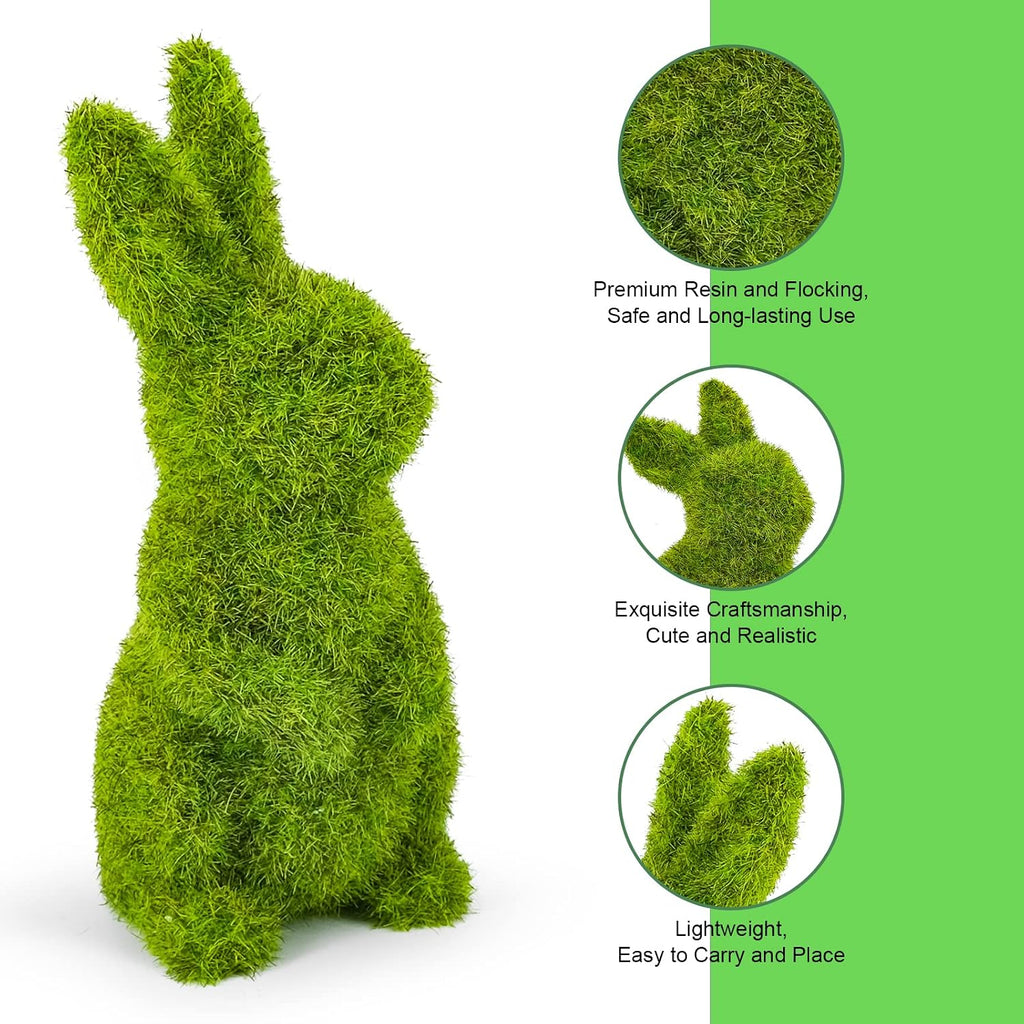 Easter Bunny Decorations,Resin Moss Bunny Figurine,Garden Artificial Moss Rabbit Easter Décor Easter Party Favors - Set of 2