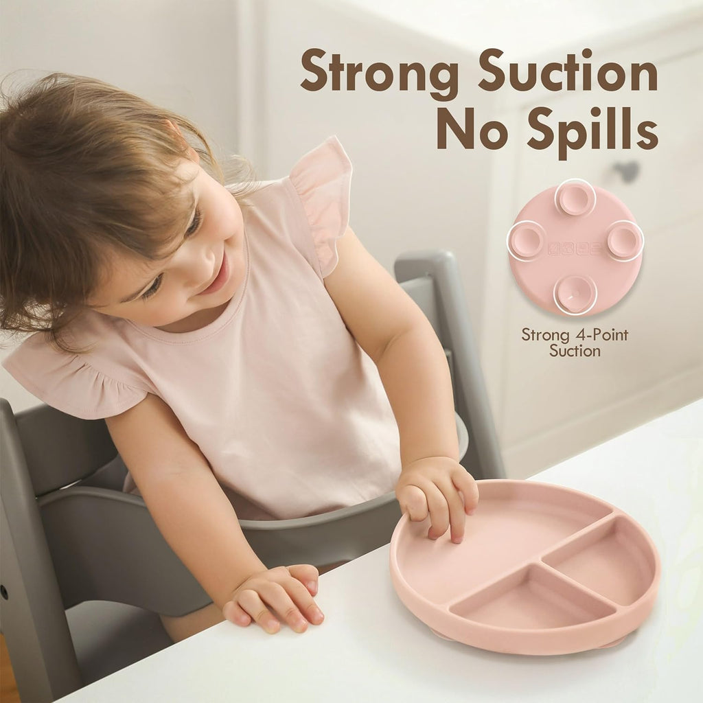 Suction Plates for Baby | 100% Silicone BPA-Free Baby Plates with Lids and Food Cover | Divided Design | Microwave
