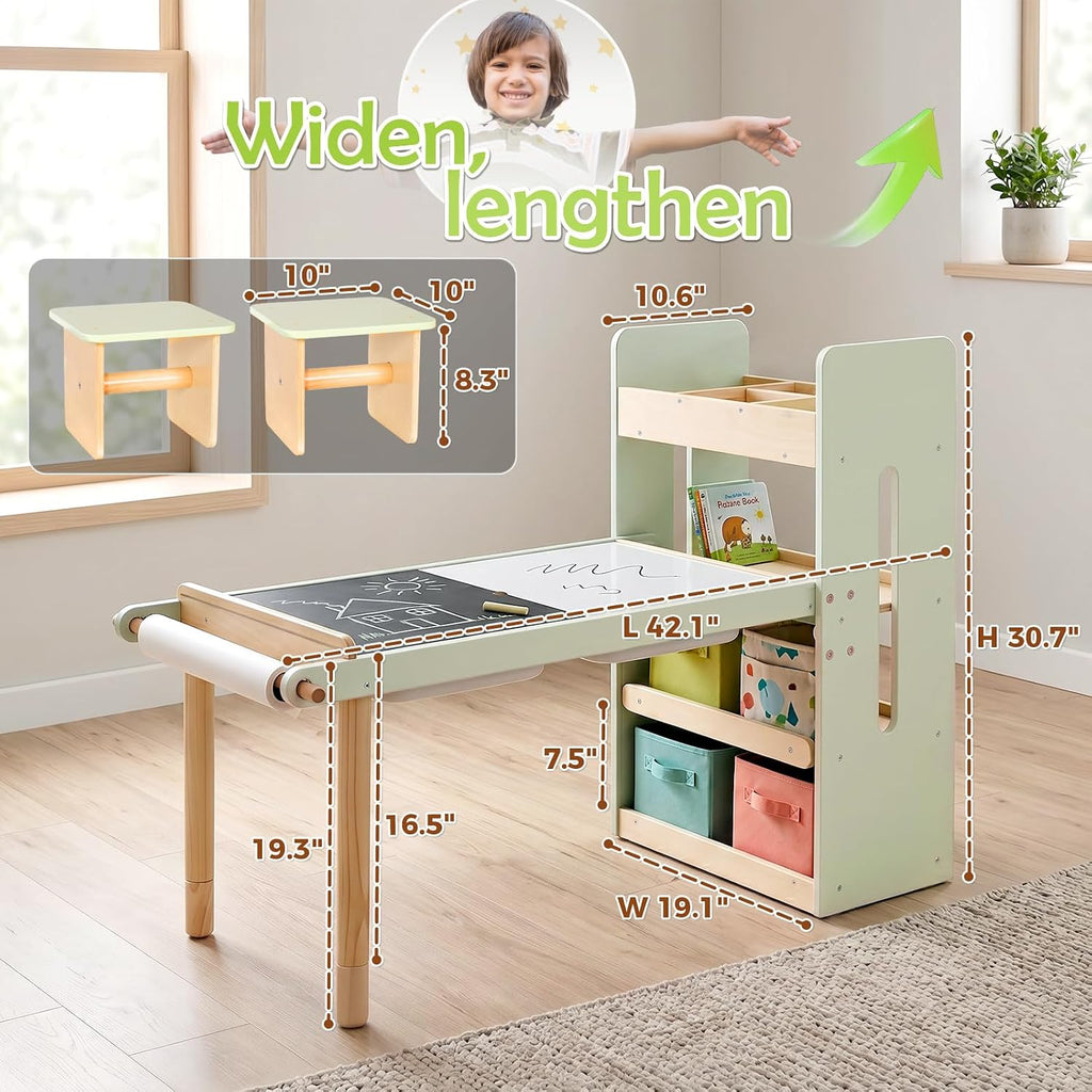 Kids Sensory Art Table for Toddlers 1-3 with Chairs, Storage Bins & Shelves