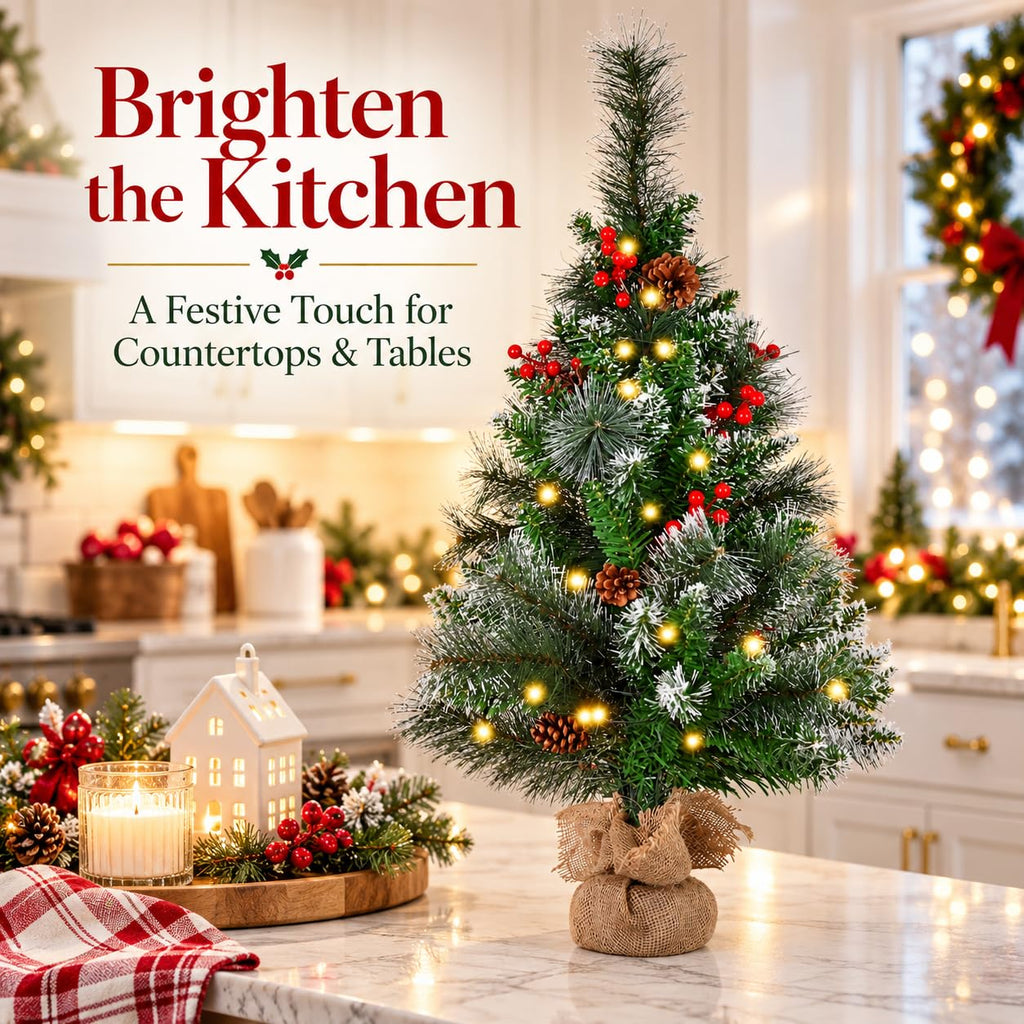 3 FT Mini Christmas Tree, 36" Prelit Small Artificial Tabletop Flocked Christmas Trees Decor with 50 Lights Timer