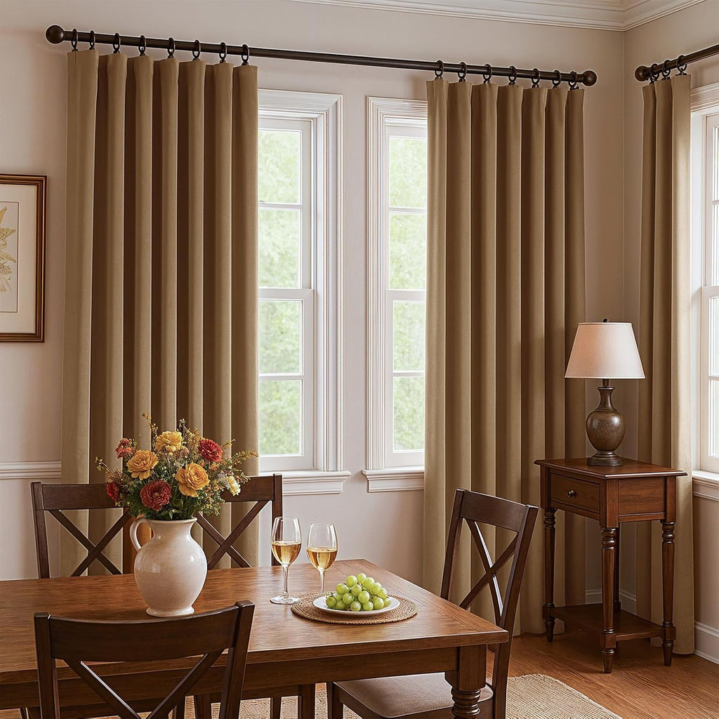 Velvet Curtains 84 Inches Long, Thermal Insulated Gold Brown Blackout Curtains for Living Room Bedroom Curtain Set