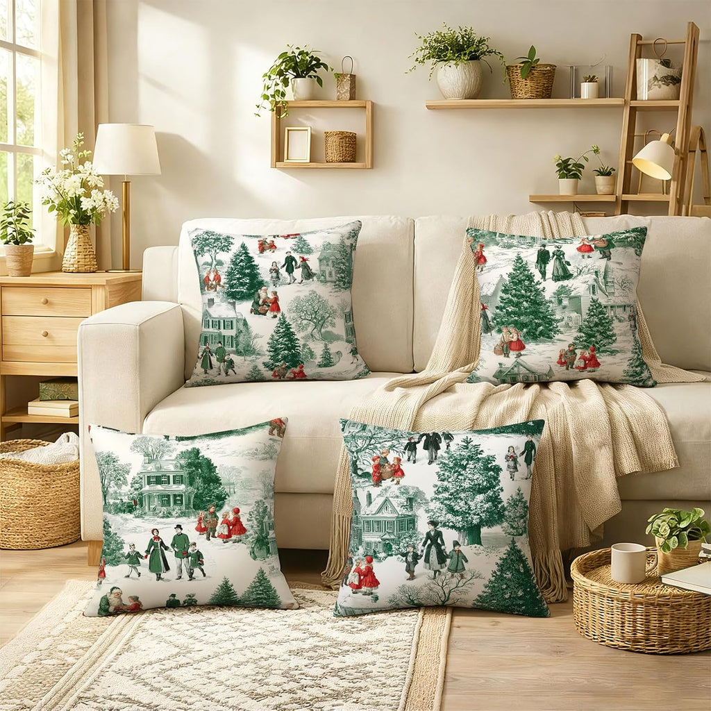Christmas Throw Pillow Covers 18x18 Inch Pillowcases Outdoor Home Decor for Couch Bed Sofa Living Room - Set of 4