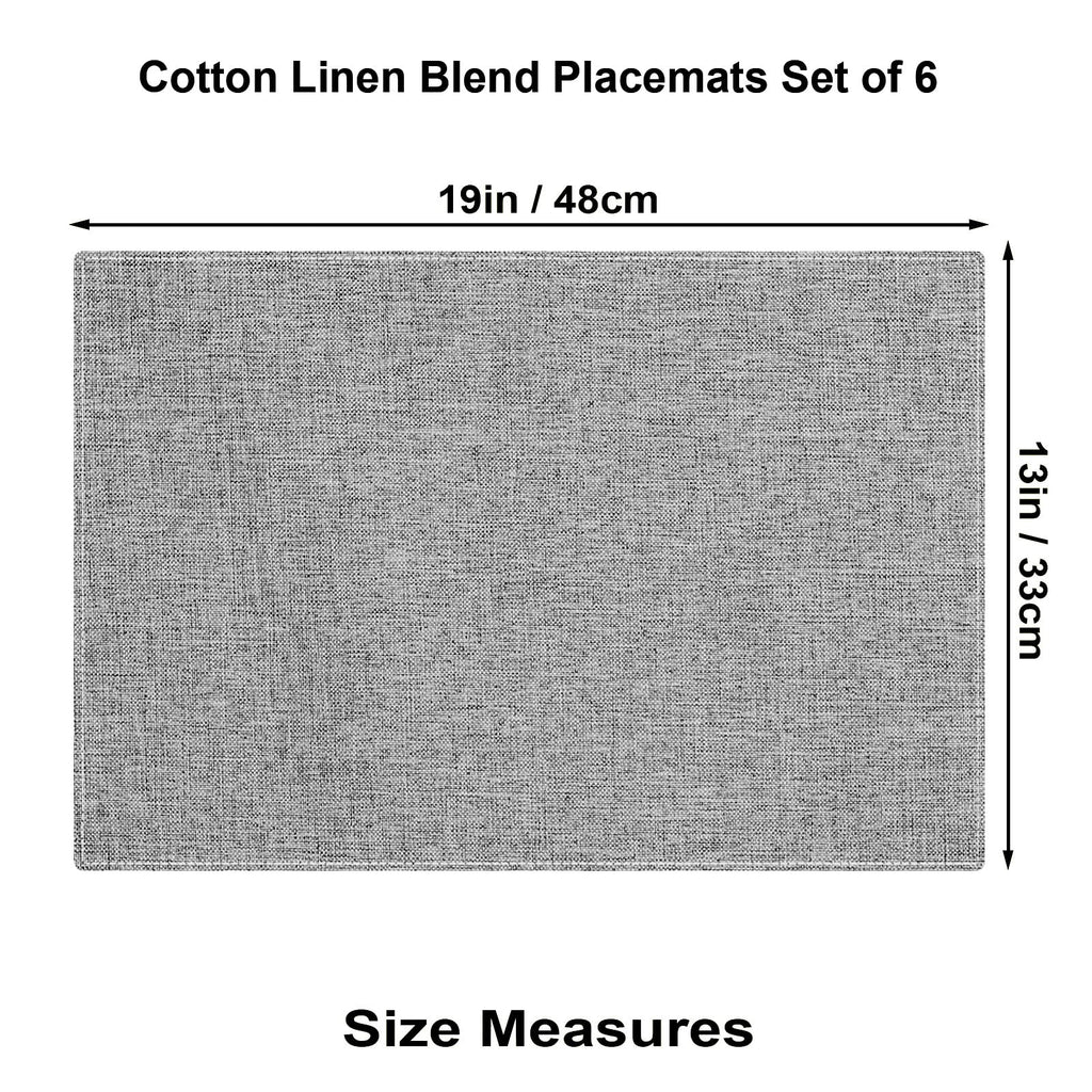 Cloth Placemats Set of 6, Cotton Linen Blend Place Mats, Medium Gray