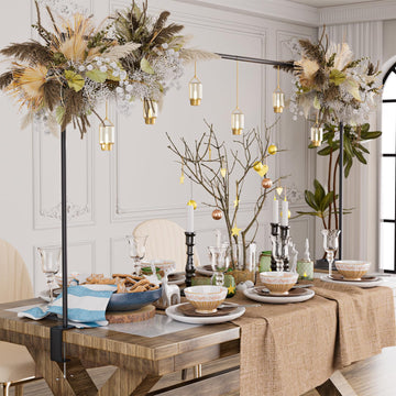 Over The Table Rod Stand with Clamps, Adjustable 32''-79'' Tall 32"-131" Length, Black Table Arch Stand Metal Balloon