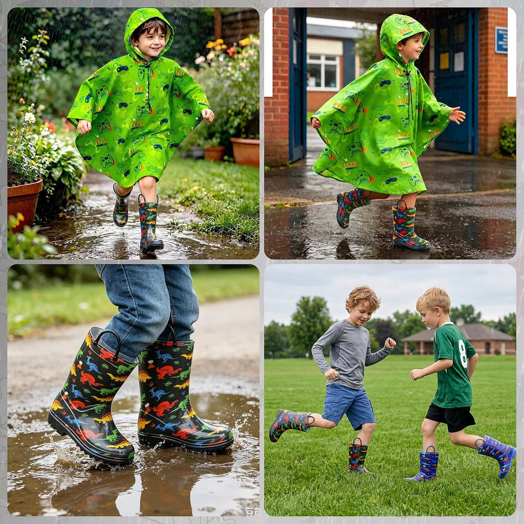 Kids Rain Boots for Boys Rain Boots Dinosaur Shark Rainboots Toddler Boy Waterproof Lightweight Easy-On Handles