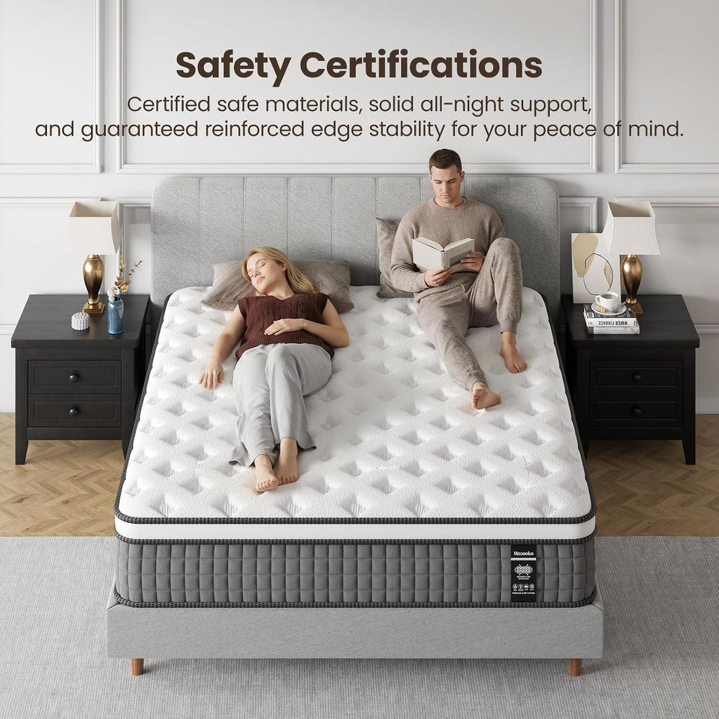 Sleep 12 Inch Queen Size Mattress, Hybrid Mattress in a Box, Cooling Gel Memory Foam and Individual Pocket Springs