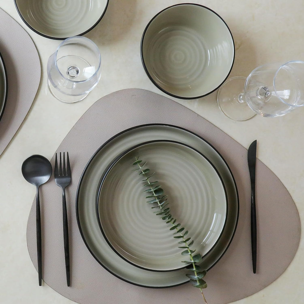 Elica 24-Piece Modern Dinnerware Set Stoneware, Plates and Bowl Sets for 8, Beige and Black