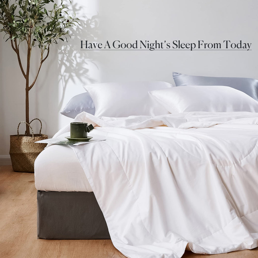 Silk Comforter with Cotton Shell Pure Natural Silk Filled Duvet for All Season Full Size 76"x87", Winter Warm