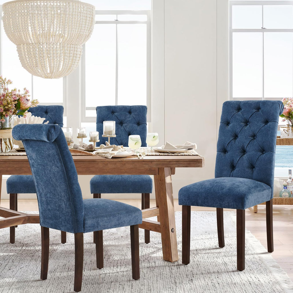 Button Tufted Dining Chairs Set of 4, Parsons Upholstered Fabric Dining Room Chairs Kitchen Chairs with Wood Legs and