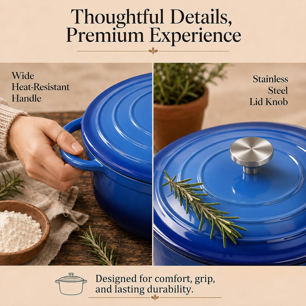 5-Piece Enameled Cast Iron Cookware Set with Lids, Skillet, Frying Pan, Saucepan and Dutch Oven for All Stovetops