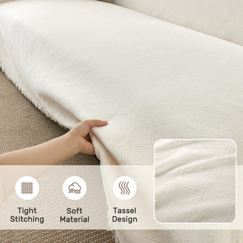 2 Pieces Sectional Couch Covers L Shaped, Cream White, XL