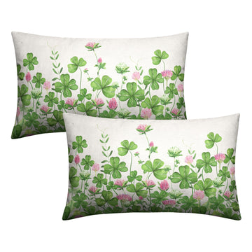 Green Shamrock St Patricks Day Lumbar Pillow Covers 12x20 Set of 2 Watercolor Lucky Clovers Floral Pillow Cover