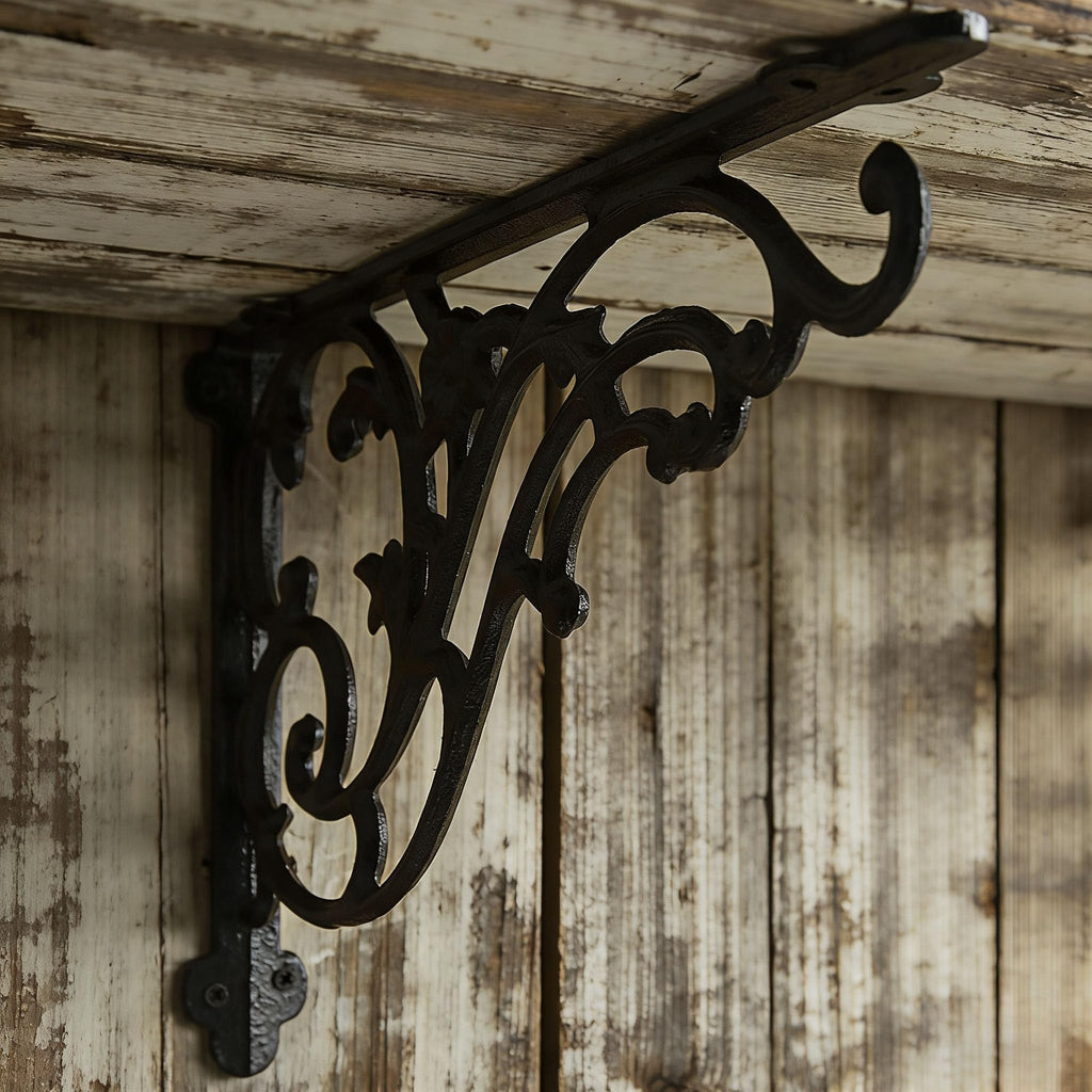 16 Inches Shelf Brackets 4 Pack Cast Iron Black Corbels 16'' * 9.5'' Decorative Shelf Supply Mouting Screws Included