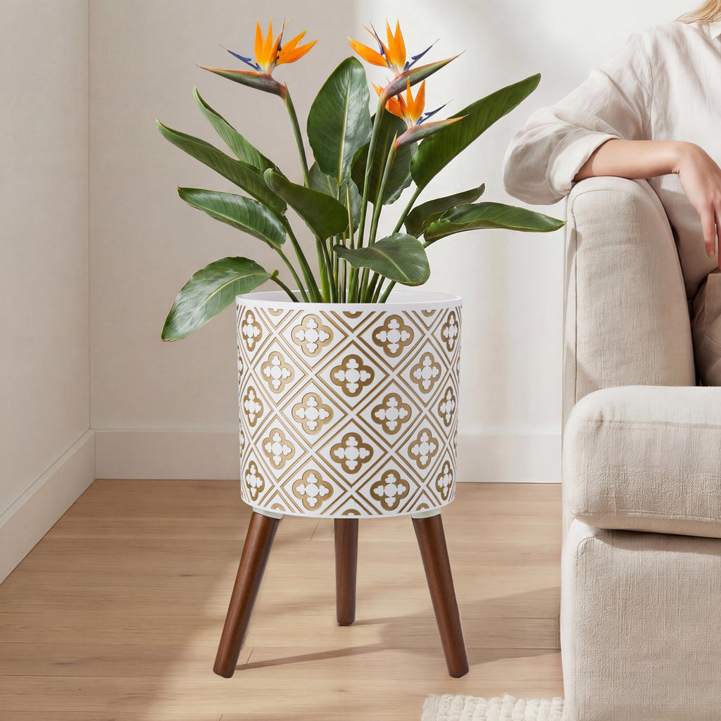Naclto 12 Inch Planter Pot with Stand, Plant Stand Plant Pot for Indoor Plants, Large Modern Flower Pots Indoor Outdoor