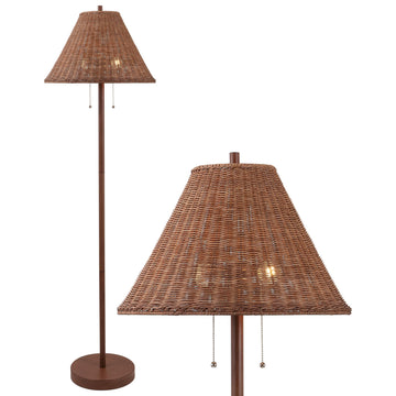 Nando 2-Light Coastal Rattan Floor Lamp 61", Brown