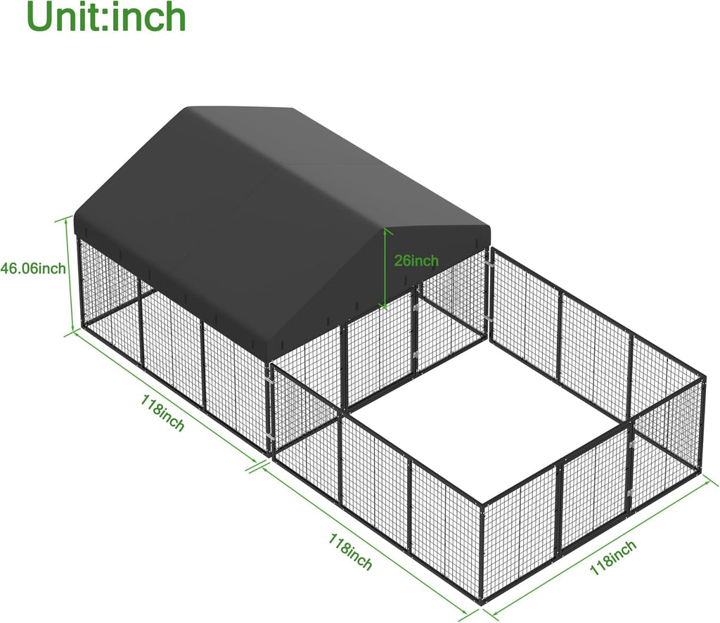 Outdoor Dog Kennel with Dog Fence for Medium/Small Dogs Anti-Rust Coating Cage with Roof All Weather Resistant Dog