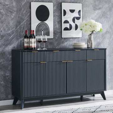 60 Inch Fluted Buffet Sideboard Cabinet, Dark Grey