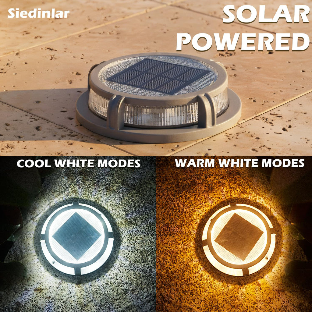 Solar Deck Lights Outdoor 2 Modes 16 LEDs 4 Pack White/Warm Light