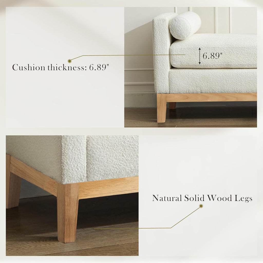 66.34" W King Size Bench for End of Bed, Upholstered Bench with Pillows & Natural Wood Legs /Entryway/Living Room