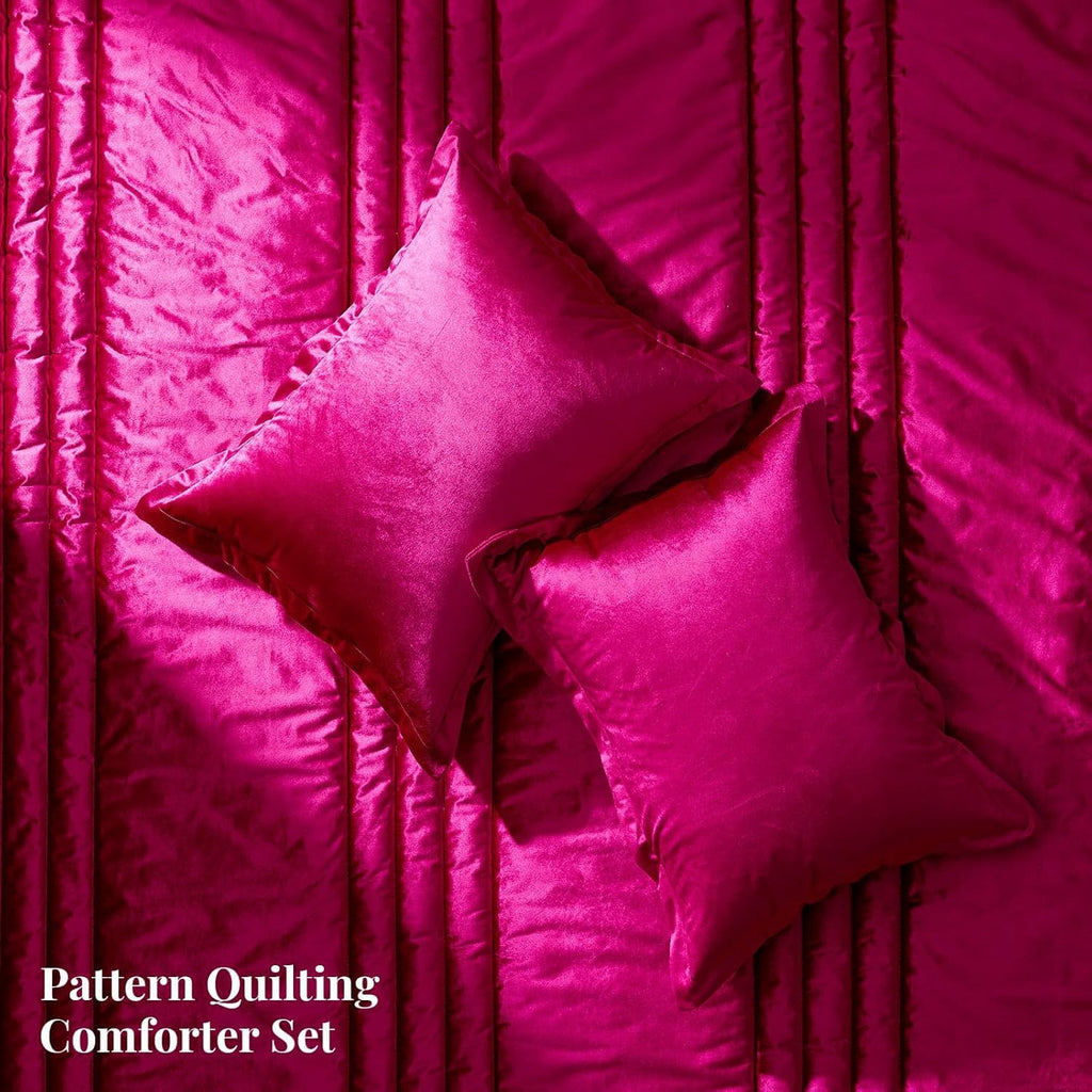 Luxury Pink Velvet Bedding Comforter Set 3 Pieces