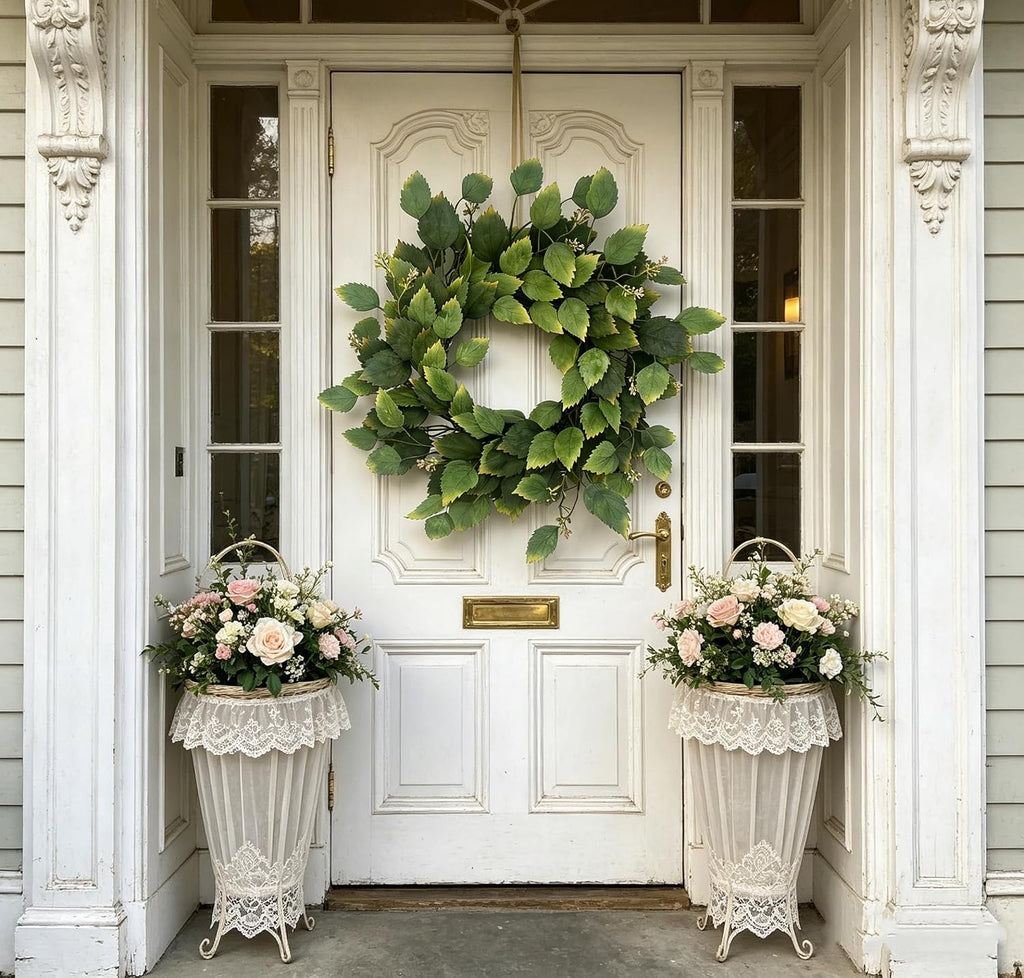 26" Green Hibiscus & Eucalyptus Leaf Wreath for Front Door - Large Artificial Greenery Outdoor Wreath for Porch