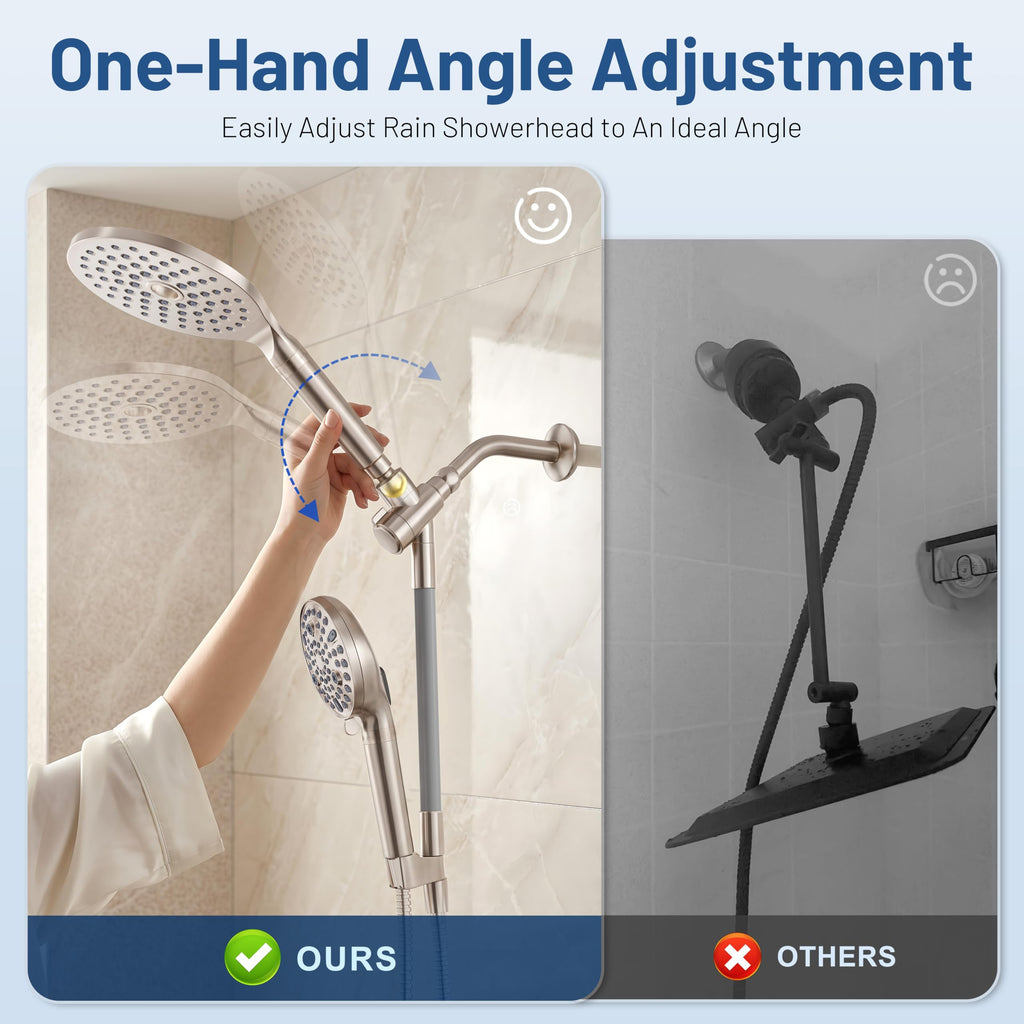 Dual Filtered Rain Shower Head Combo, High Pressure Handheld Shower Head with Adjustable Bar - Rainfall Shower Head