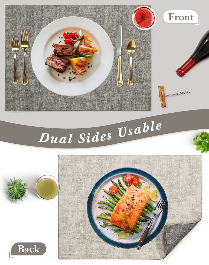 Leather Placemats Table Mats Set of 6, Light Grey & Smoky Grey