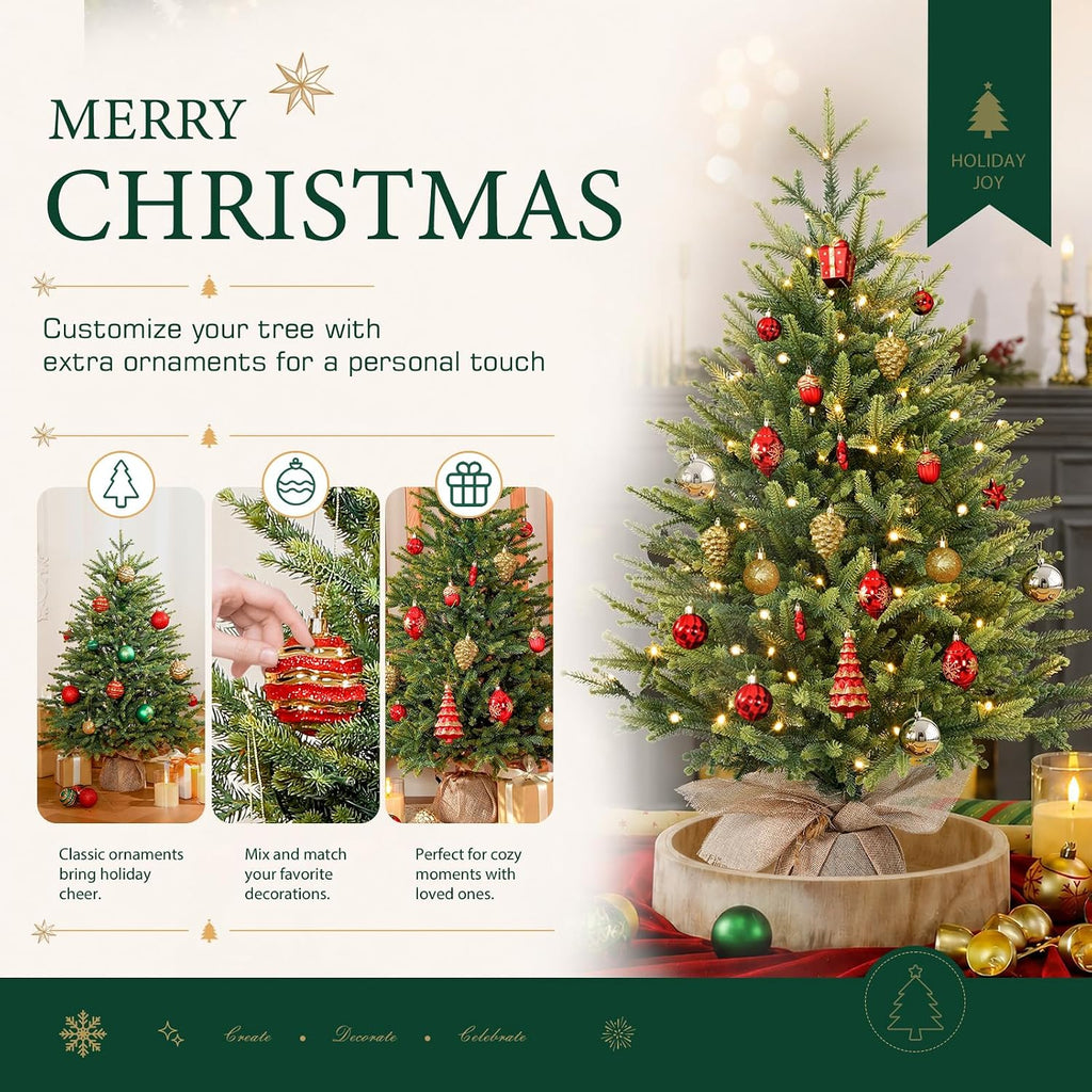 3ft Prelit Artificial Mini Christmas Tree for Tabletop Desk Decor