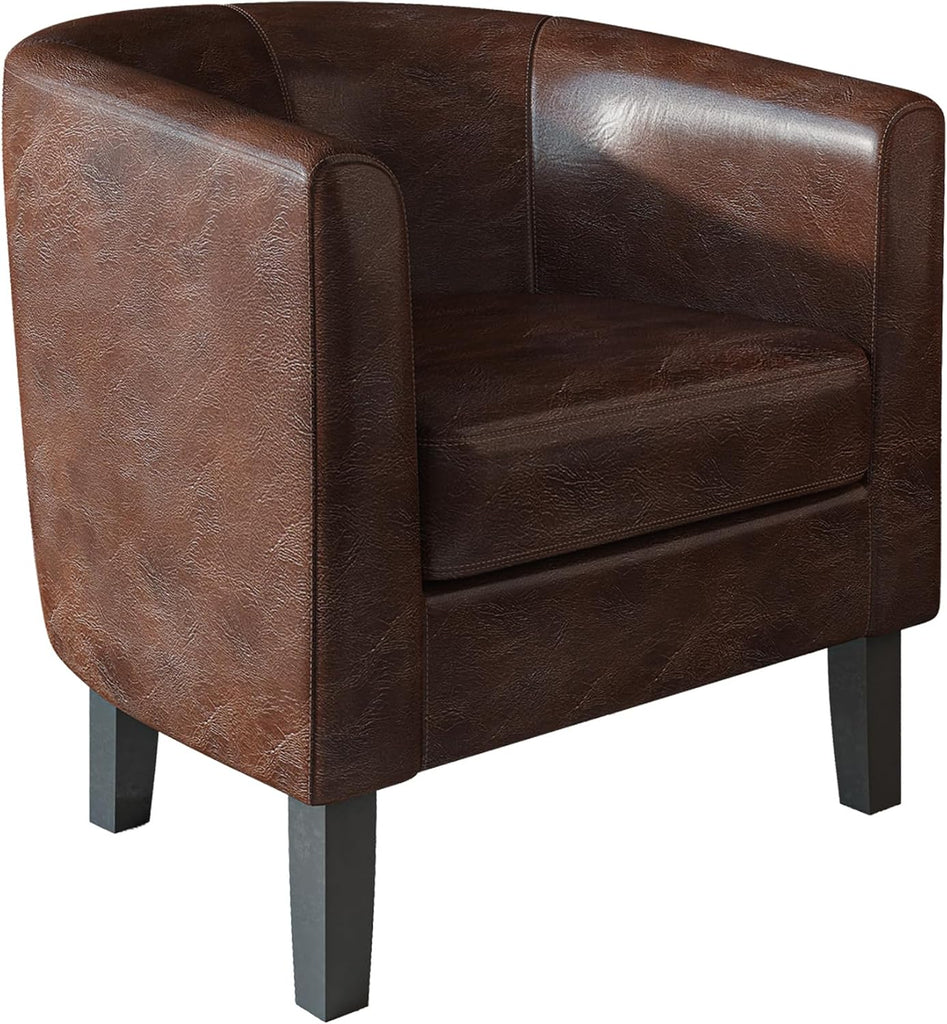 Accent Barrel Chair Faux Leather Round Club Tub Sofa Corner Chair with Flared Legs and Cozy Soft Padding - Set of 2