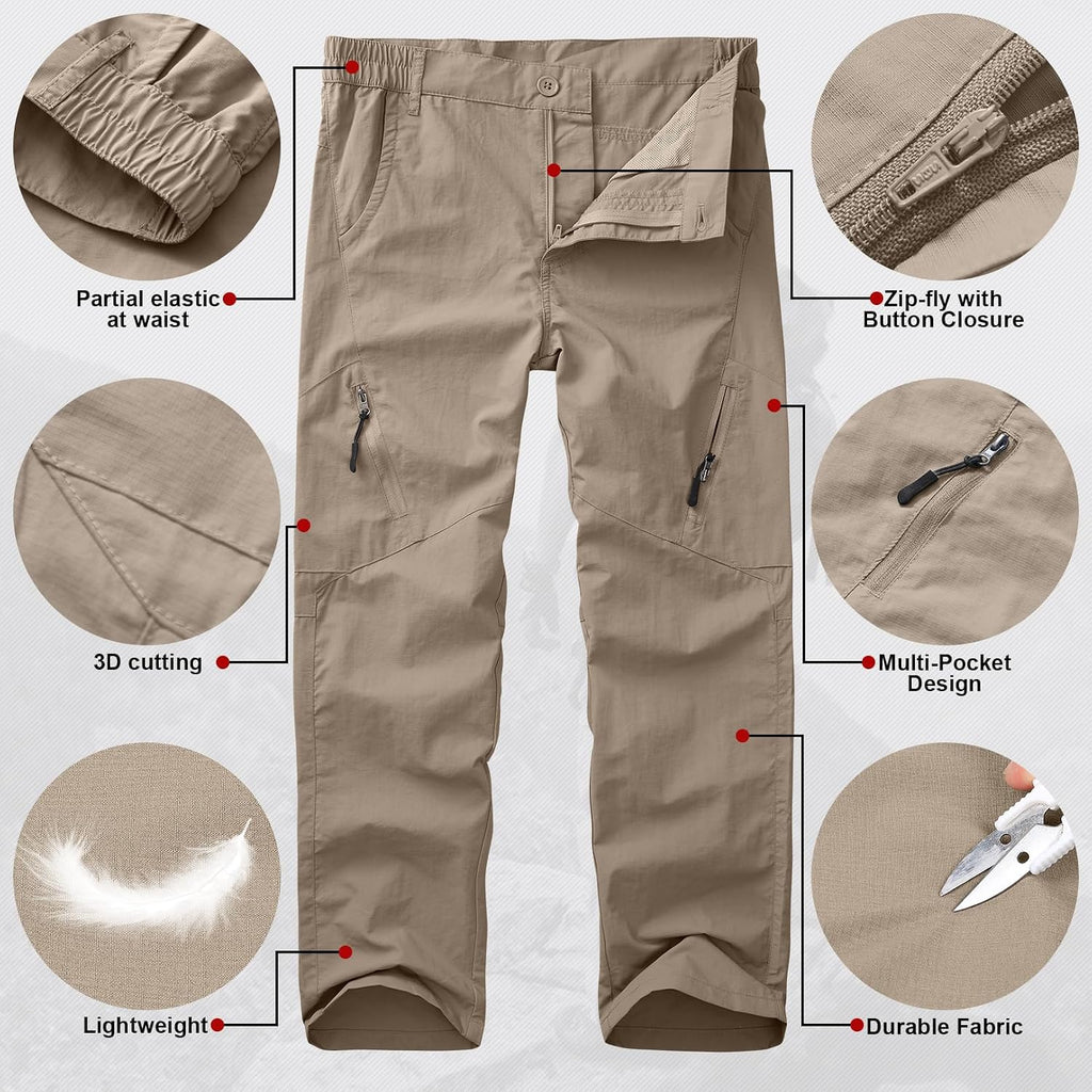 Pants for Boys Scout Kids Hiking Cargo Safari Quick Dry