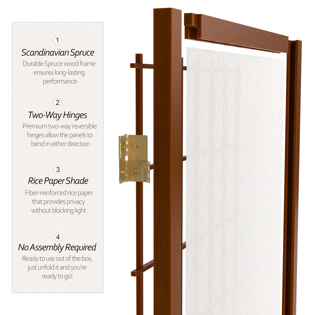 6 ft. Tall Window Pane Shoji Screen - Walnut - 5 Panels